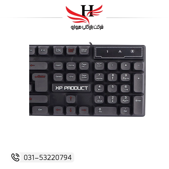 کیبورد سیم دار XP-8500E با کلیدهای نرم و طراحی ارگونومیک، مناسب تایپ طولانی و فروش عمده توسط هیوارو در شهرضا، استان اصفهان و تهران